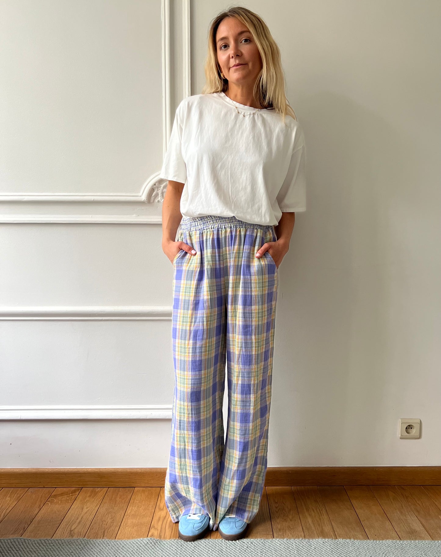 Pantalon carreaux violet