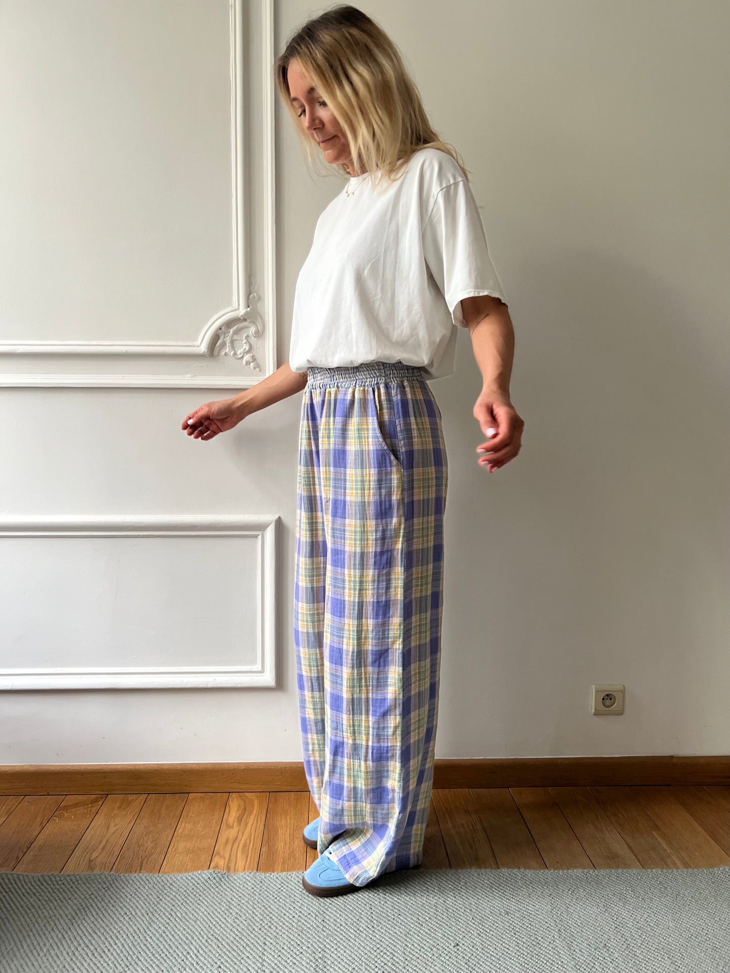 Pantalon carreaux violet