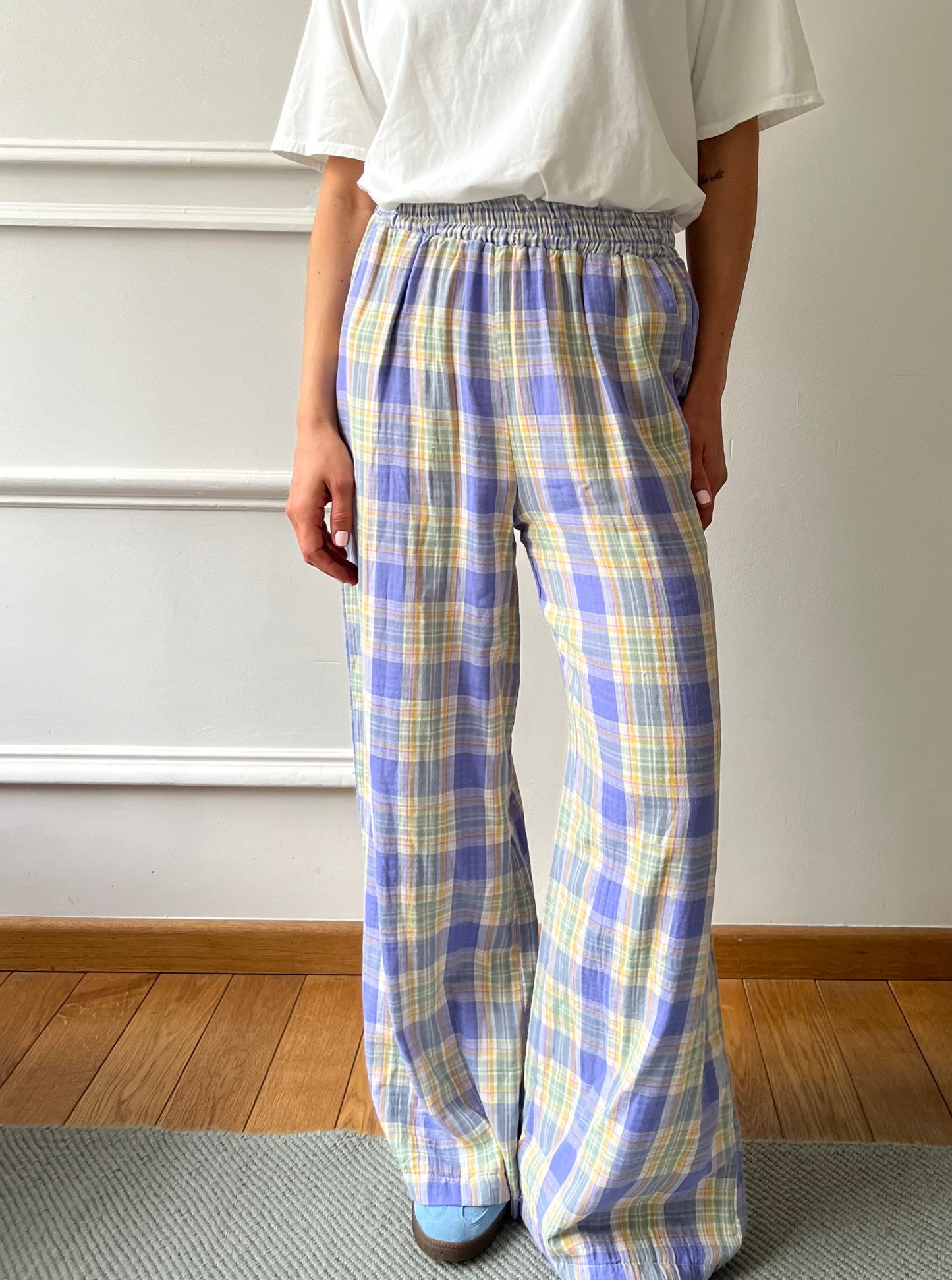 Pantalon carreaux violet