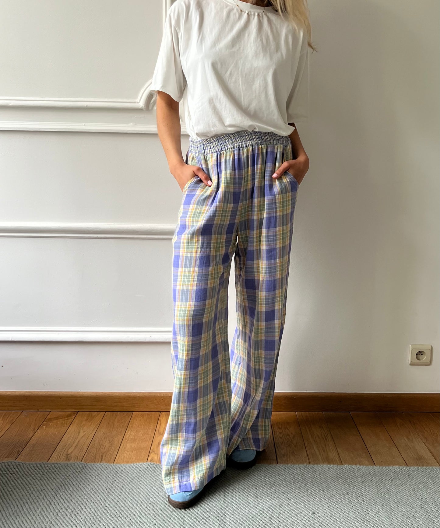 Pantalon carreaux violet
