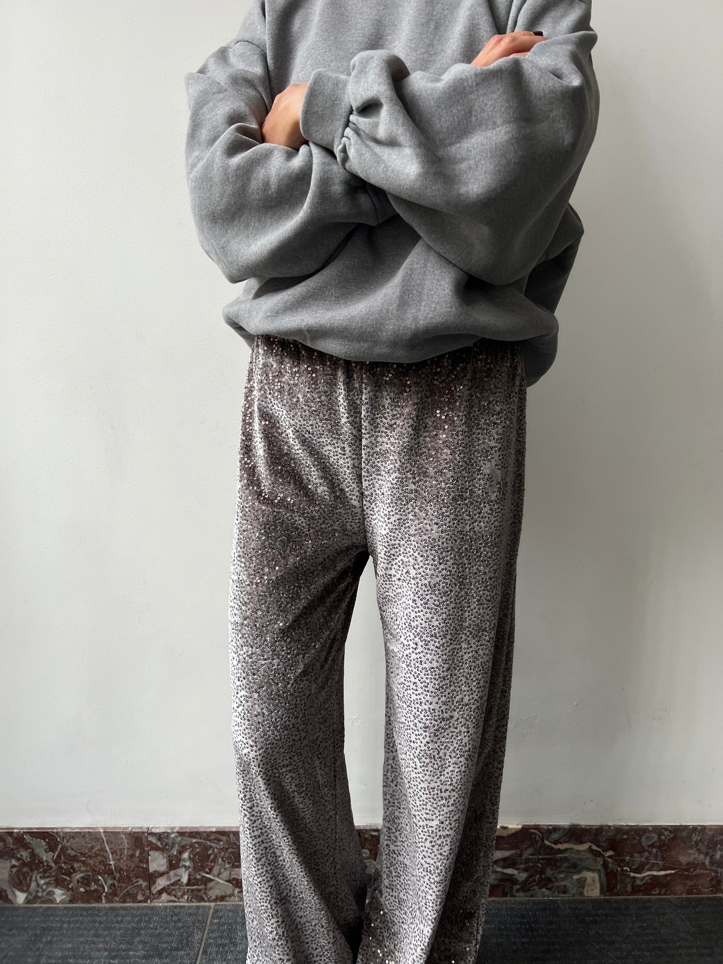 VELVET SEQUINS TROUSERS