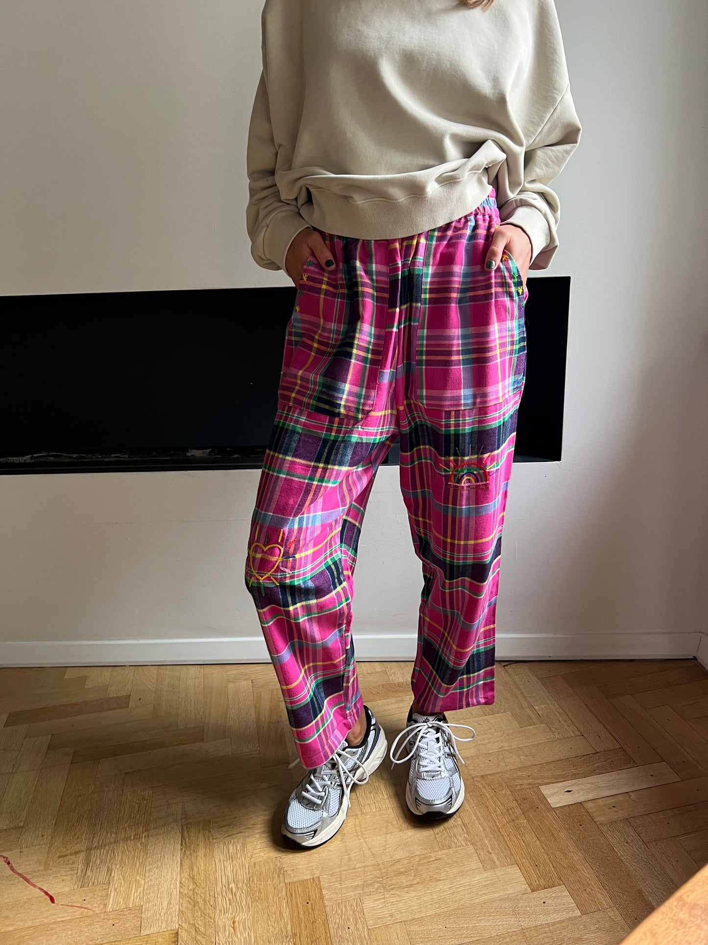 Pantalon carreaux rose