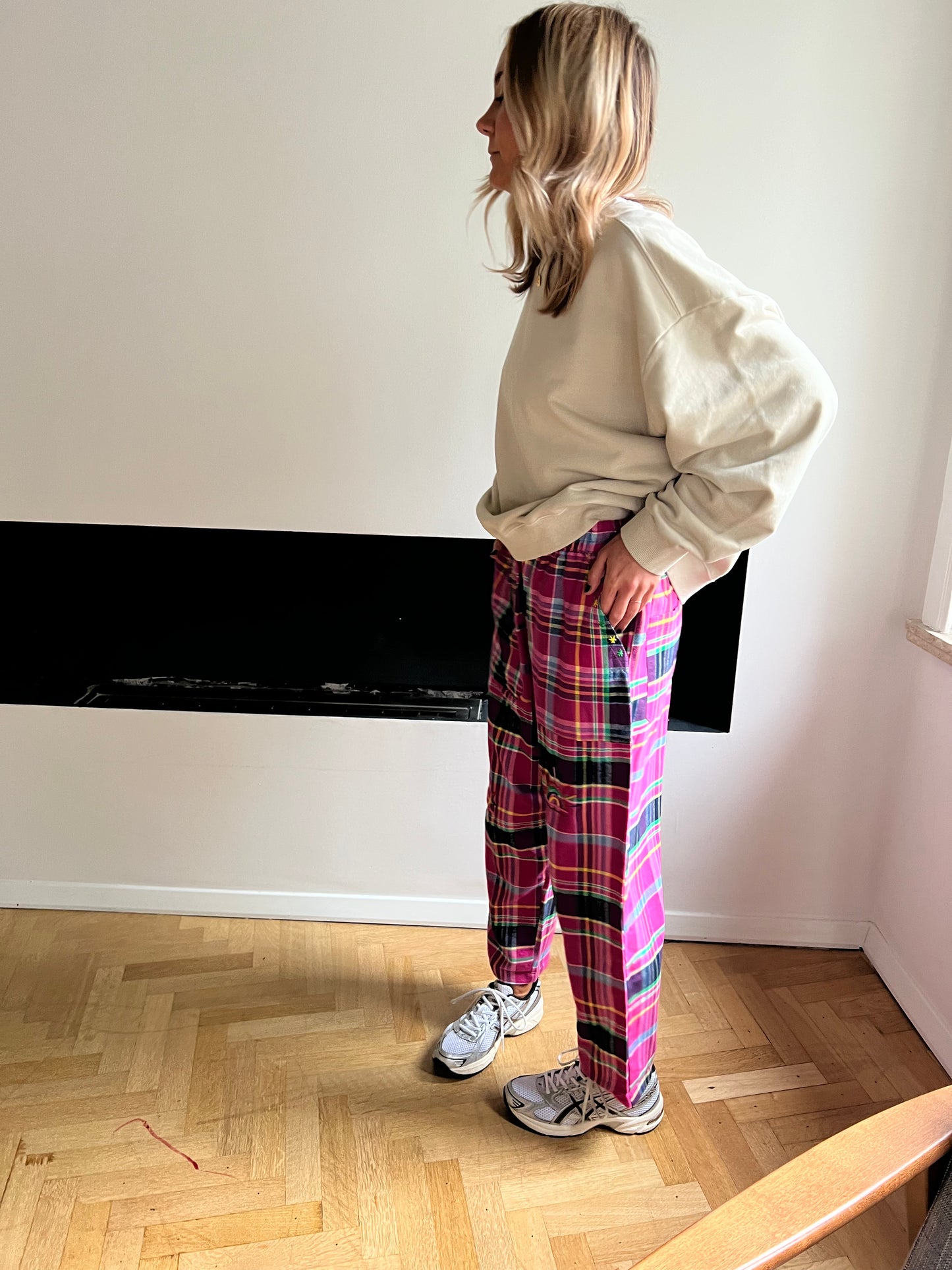 Pantalon carreaux rose