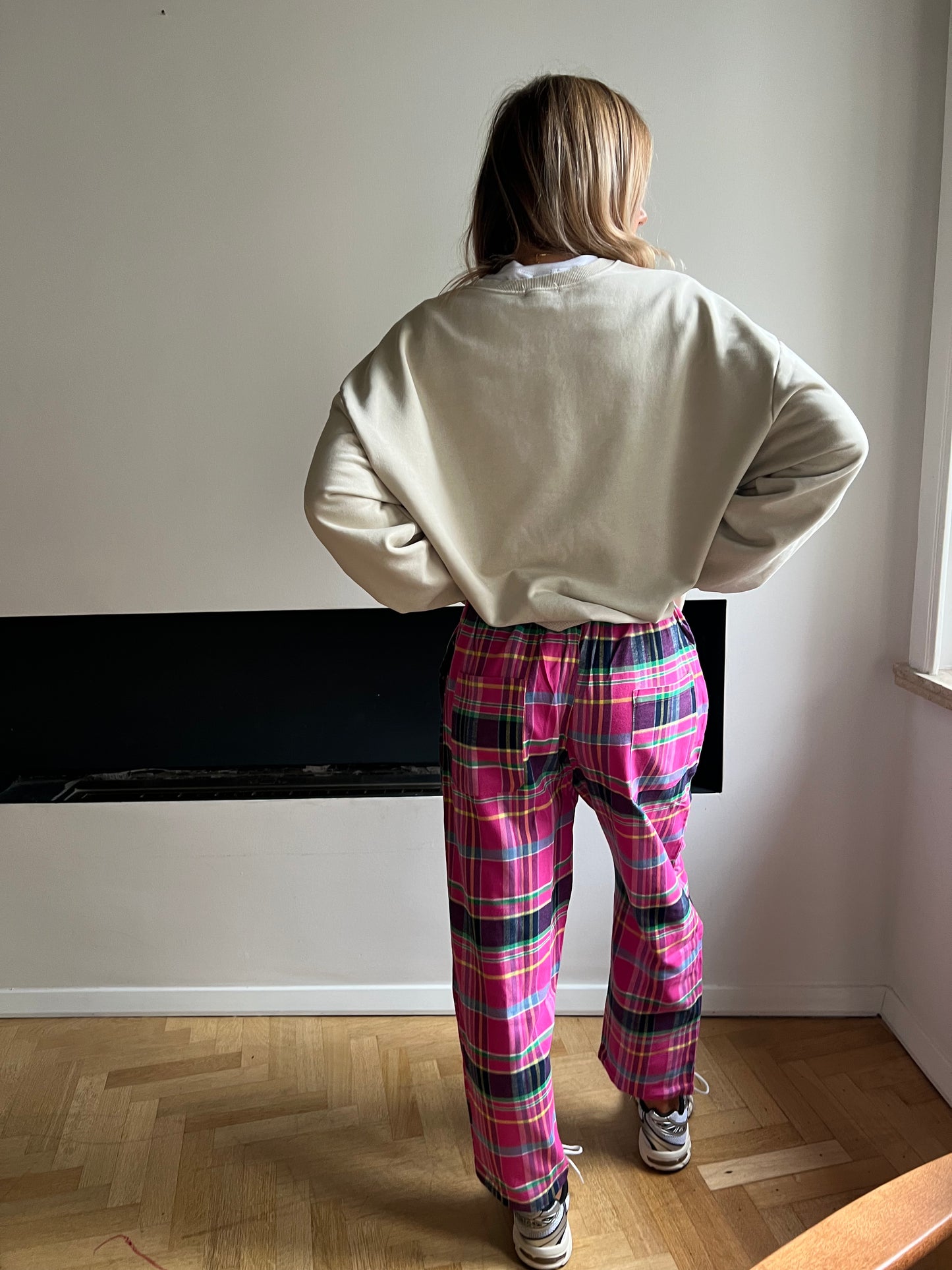 Pantalon carreaux rose