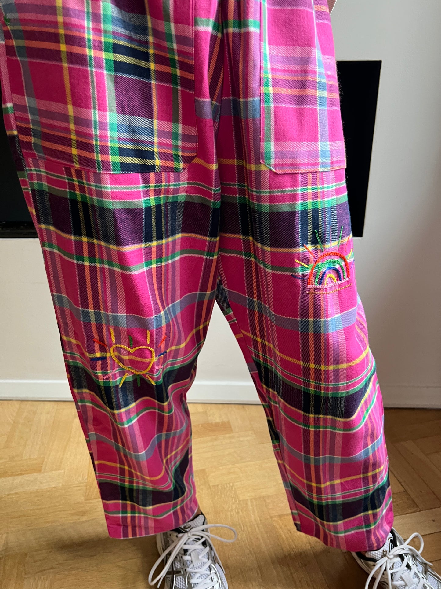 Pantalon carreaux rose