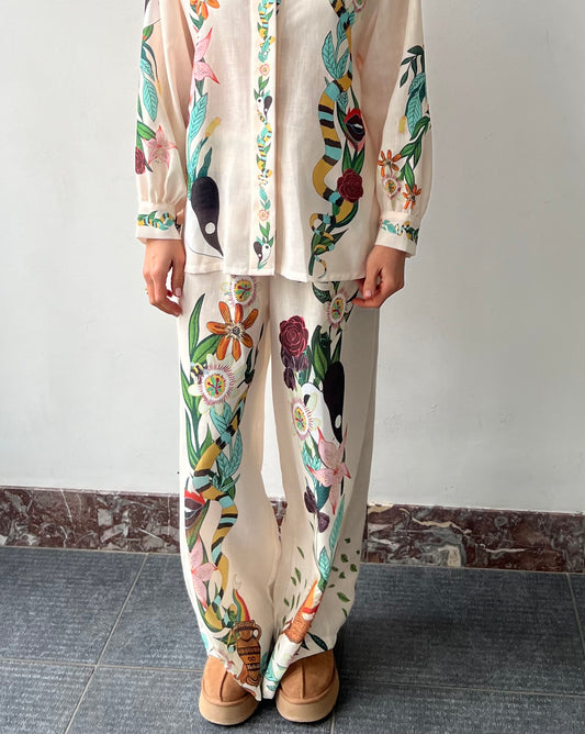 Pantalon motif ecru