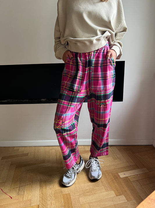 Pantalon carreaux rose